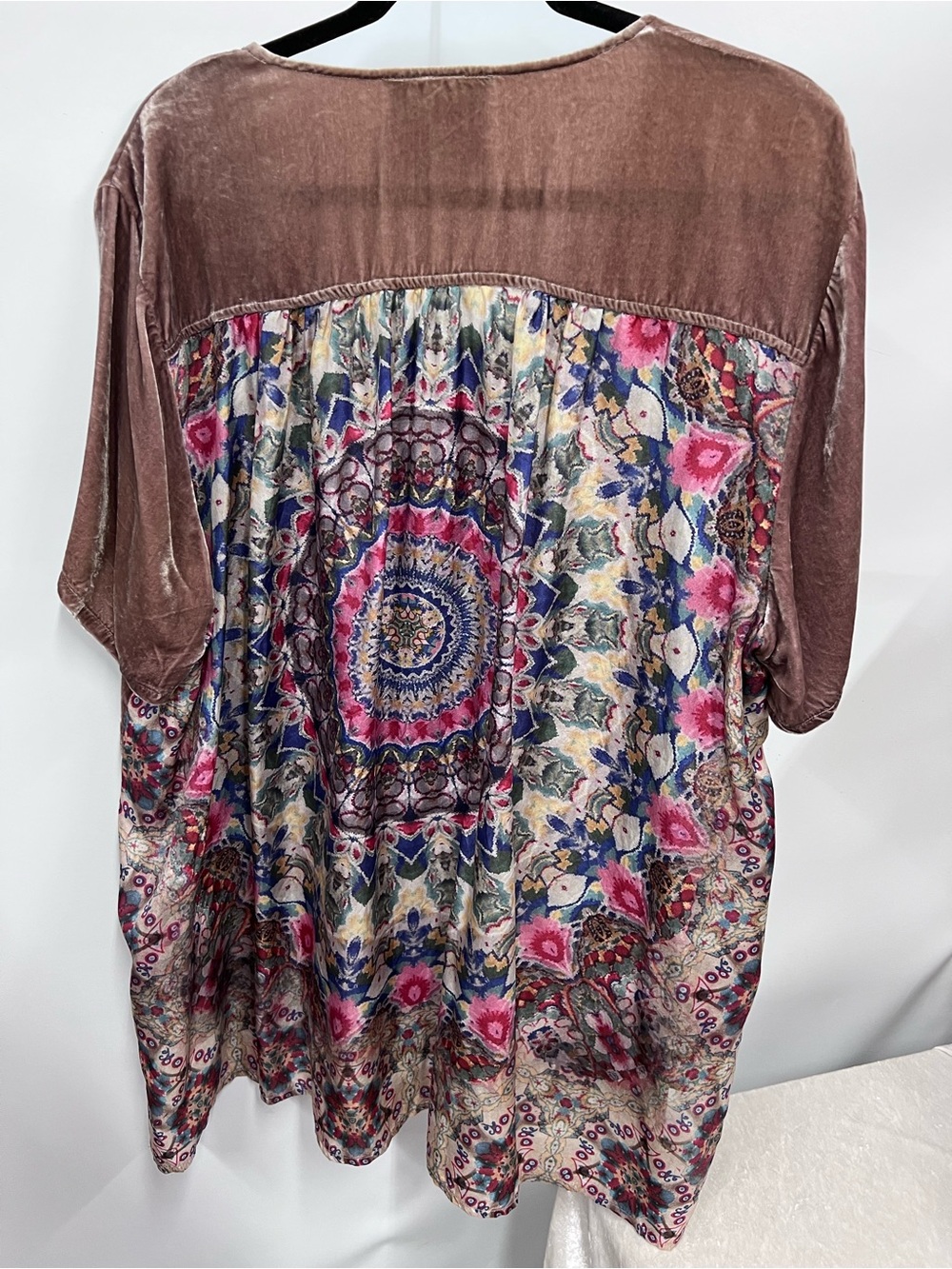 Johnny Was Dusty Mauve mixed media silk blend velvet velour Tunic XL FLAWED - Picture 1 of 13
